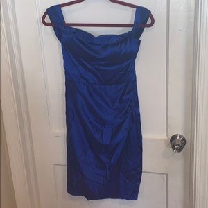 Fashionovva Blue Satin Off the Shoulder Dress!!